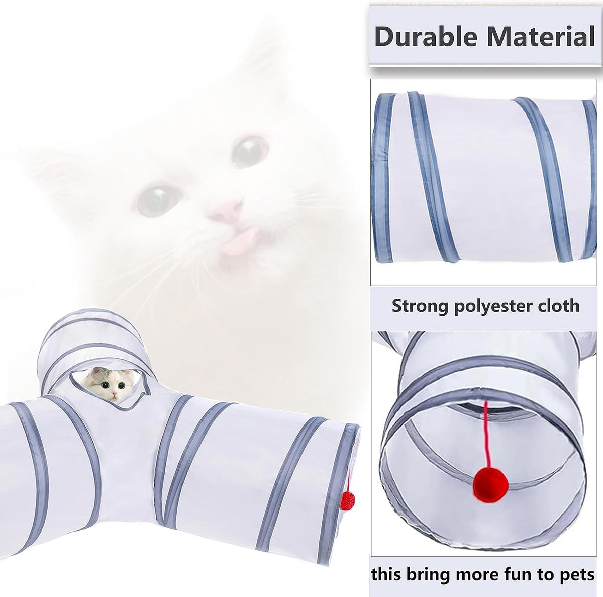Cat Tunnel Tube Toys, 3 Ways Tunnels for Indoor Cats with Play Ball