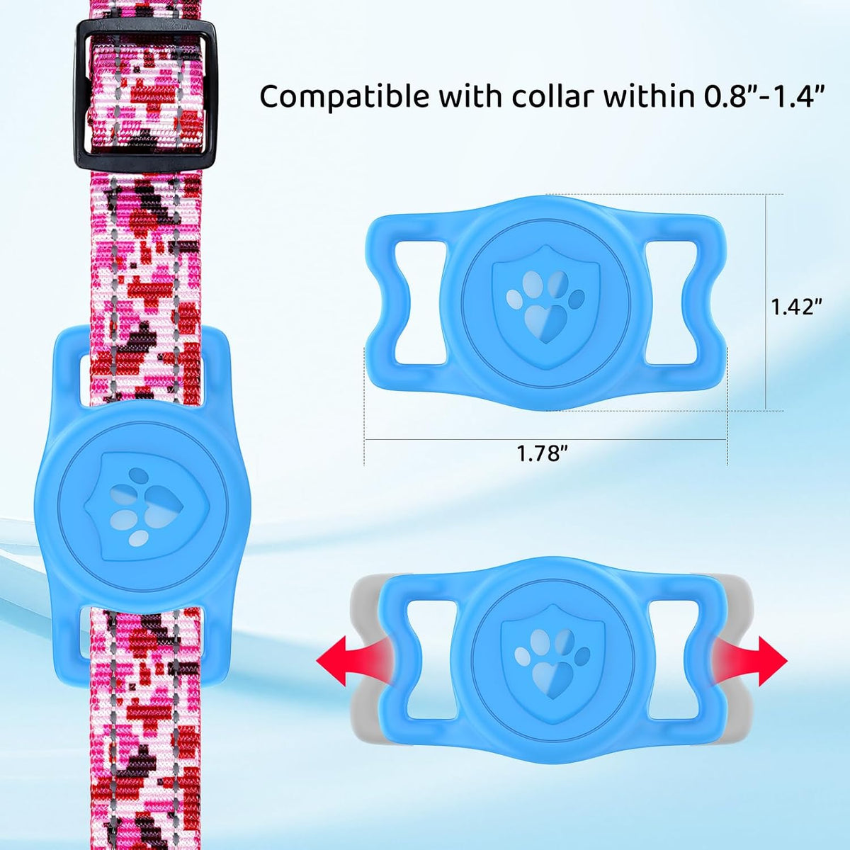 IP68 Waterproof AirTag Holder for Dog Collar, Silicone, Blue