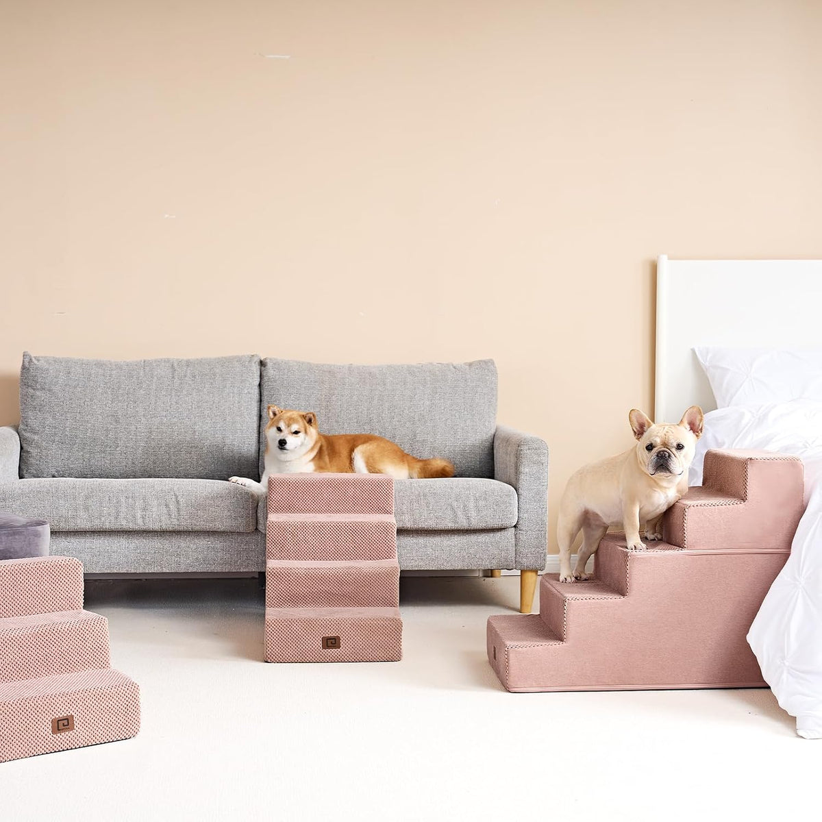 EHEYCIGA Dog Stairs for Bed 18" H, 4-Step Dog Steps for High Bed, Pink