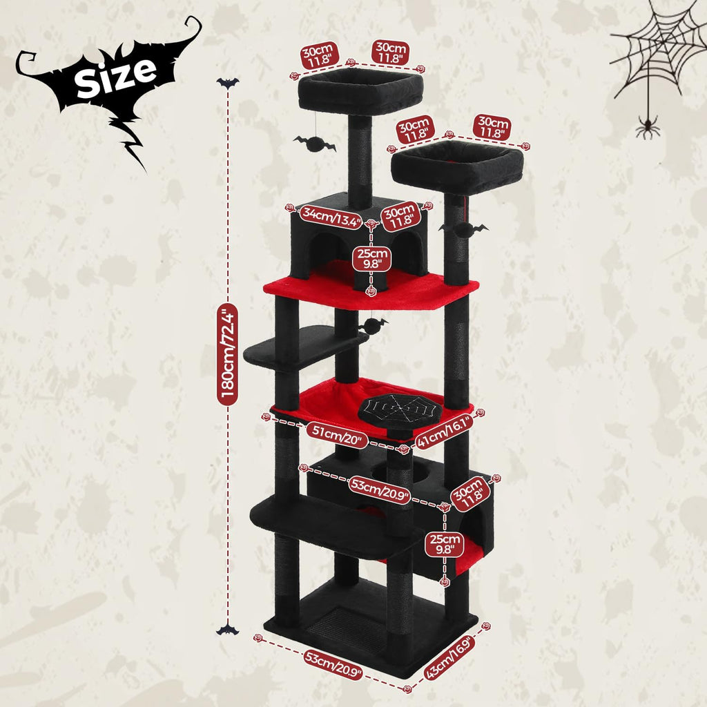 PAWZ Road Gothic Cat Tree 72" Cat Tower with Condos&Hammock for Large Cats