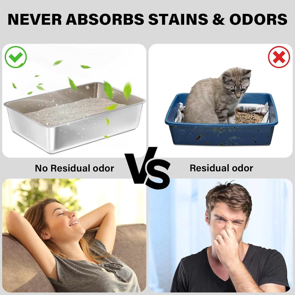 Stainless Steel Litter Box XXL, Metal Litter Box 8 inch Deep | 23.6"x15.8"x8" Extra Large Steel Litterbox for Big Cats, Non Stick Surface, Easy to Clean, High Sided