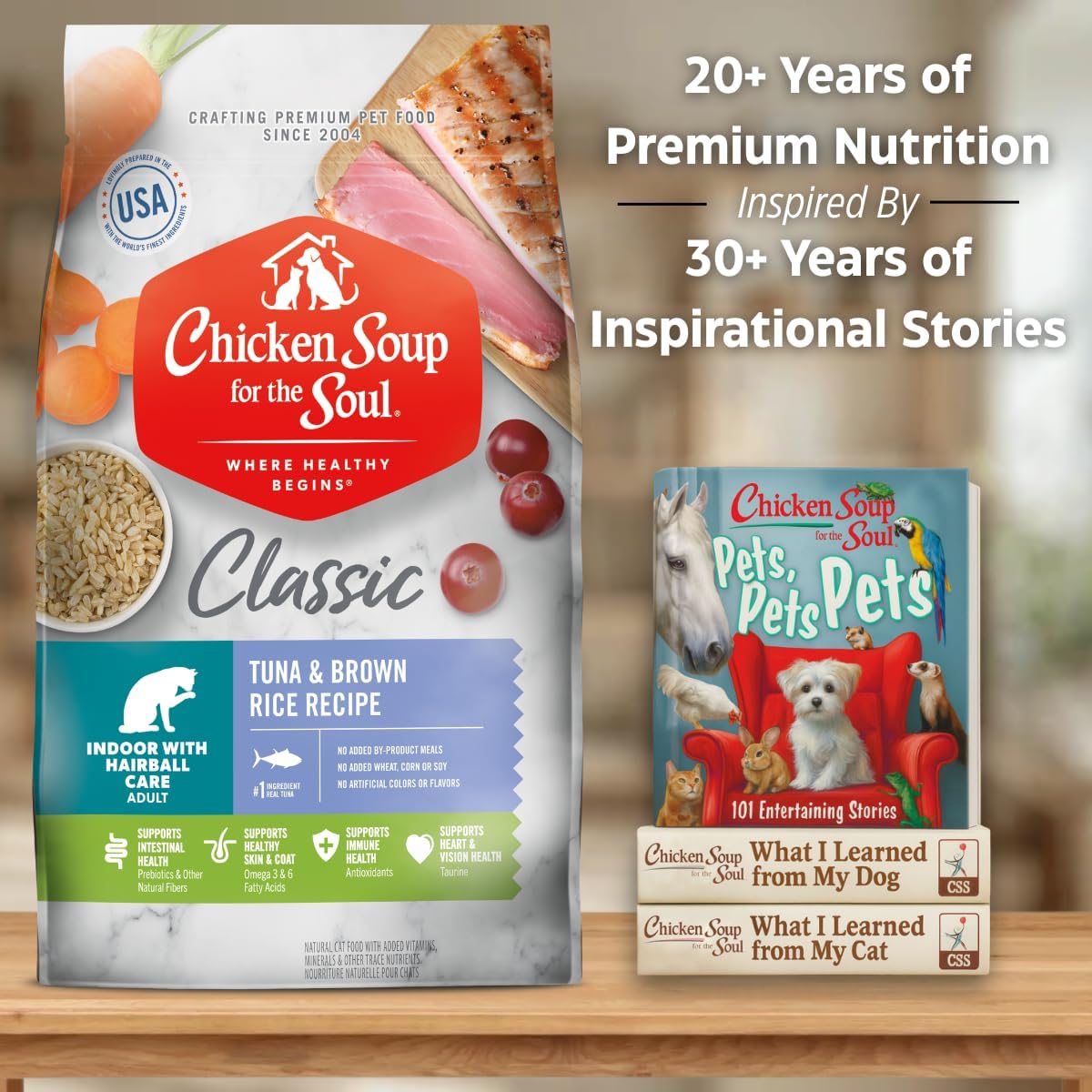 Chicken Soup for Soul Pet Food Indoor Cat - Tuna & Brown Rice, 4.5 LB Bag, All Life Stages, Dry Cat Food with Real Ingredients