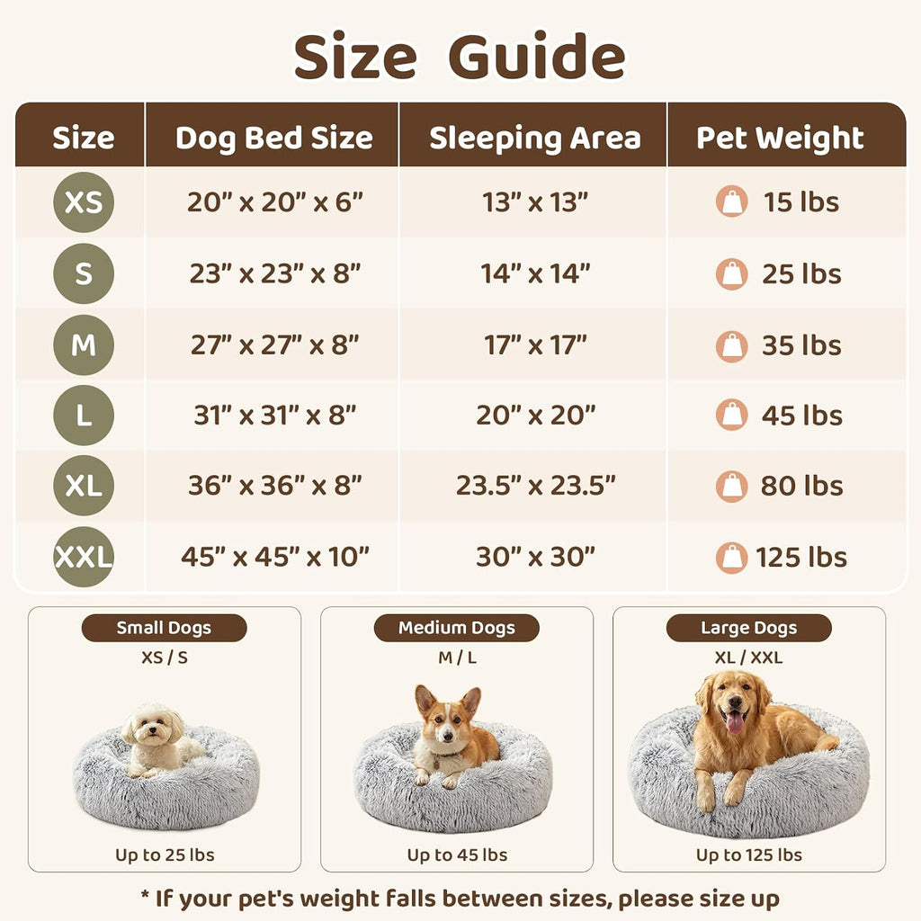 JOLLYVOGUE Dog Beds Large Sized Dog, Calming Anti-Anxiety Dog Bed, Fluffy Donut Cushion for Extra Large Pets (45")