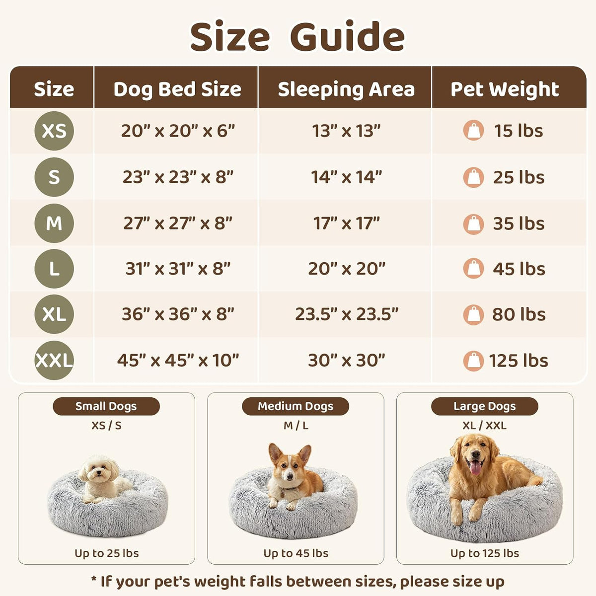 JOLLYVOGUE Dog Beds Large Sized Dog, Calming Anti-Anxiety Dog Bed, Fluffy Donut Cushion for Extra Large Pets (45")