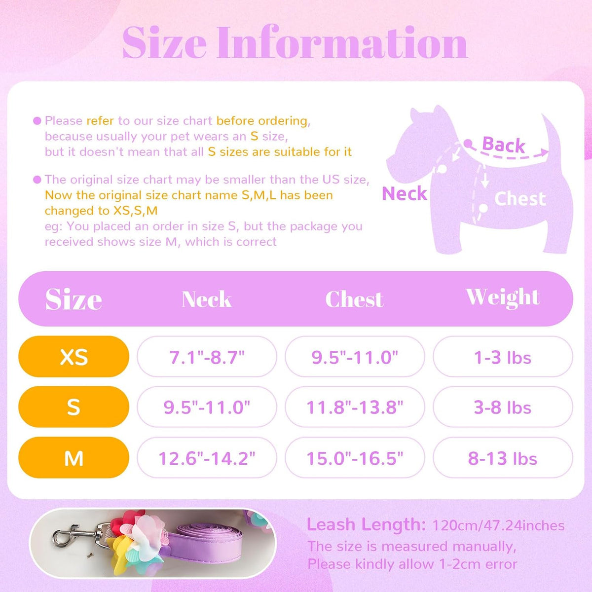 Cute Small Dog Harness and Leash Set Purple Lace Floral Girl Puppy Harness for Small Dogs Cats Soft Mesh Dog Vest Harness Escape Proof Pet Cat Harness Outfits