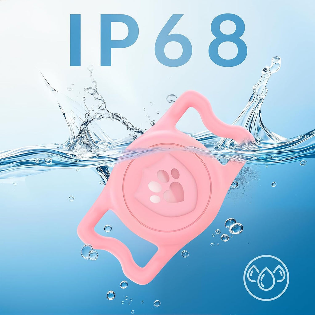 IP68 Waterproof AirTag Holder for Dog Collar, Silicone,Pink&Purple, 2 Pack