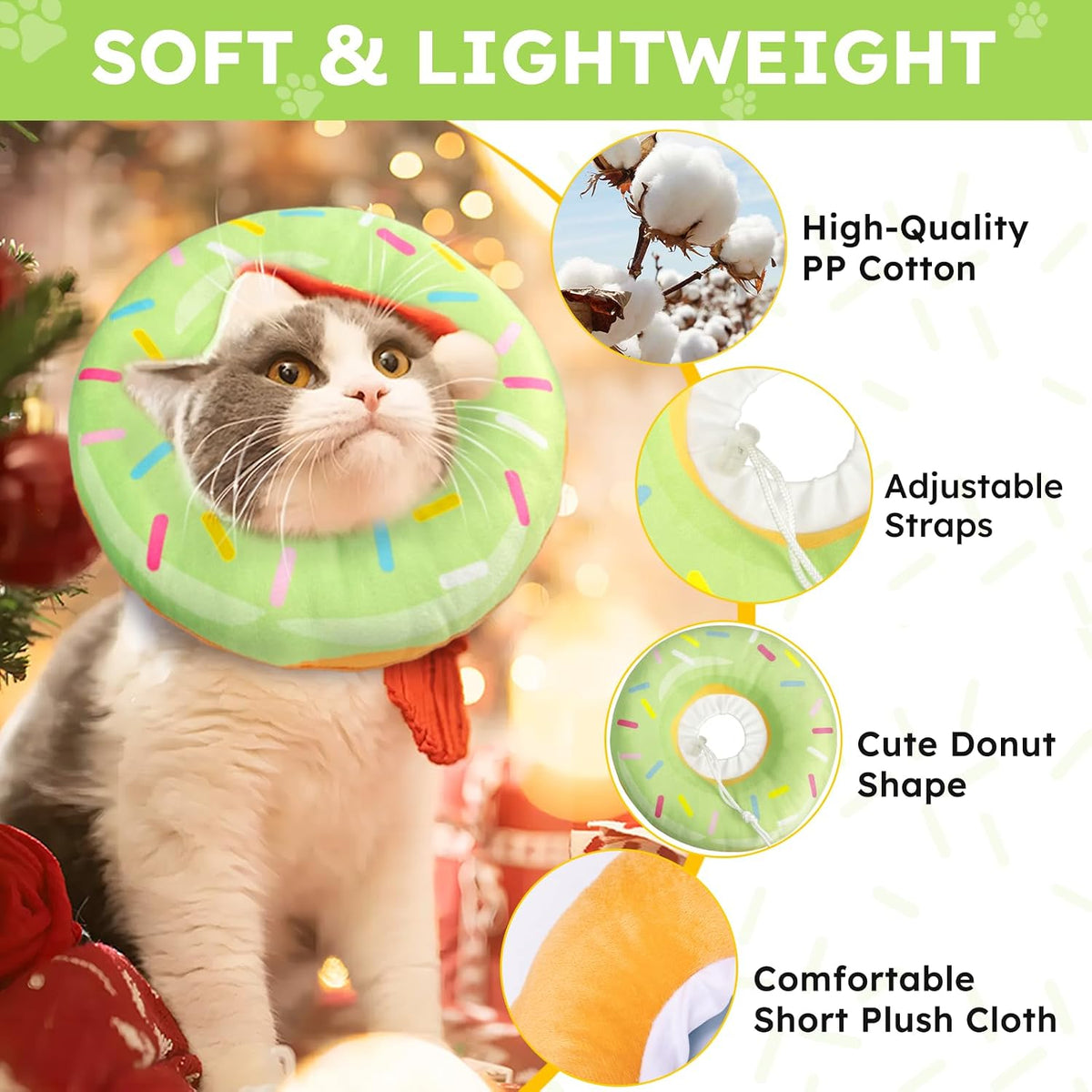 Hpetppy Cat Cone Collar Soft, Cat Recovery Collar for Wound Healing Cute Donut Adjustable Kittens Cones to Stop Licking Comfortable Lightweight Neck Elizabethan Collars for Cats Kittens After Surgery