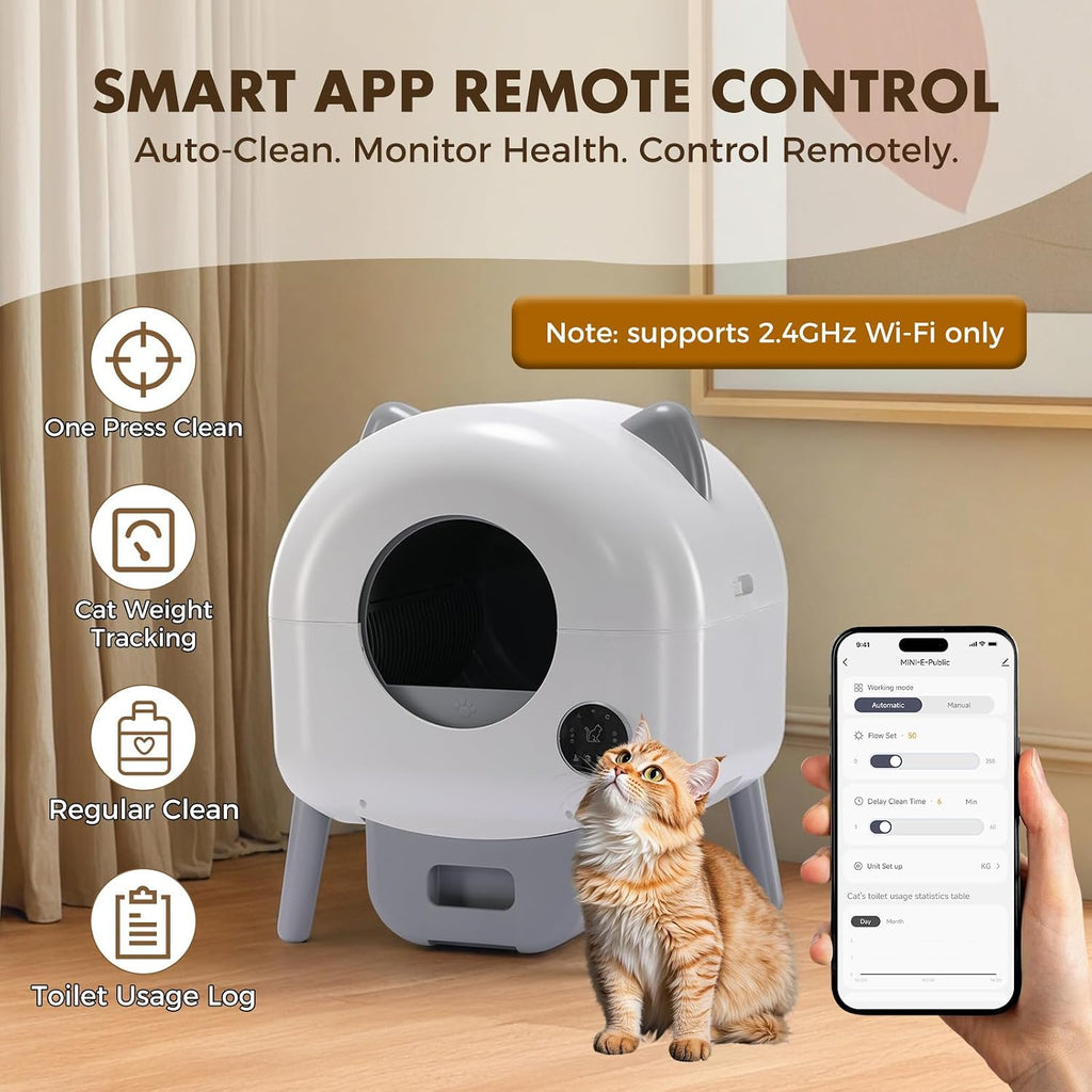 GTPLAYER Automatic Self-Cleaning Cat Litter Box, 2026 Upgraded 66L+18.6L Extra-Large Covered Smart Box with App Control, Safety Sensor System, Easy-Clean Waste Bin, Ideal for Multi-Cat Homes,White