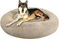 SAVFOX 45 inches Calming Donut Dog Bed - 3X Durable Plush Faux Fur, Machine Washable & Non-Slip, Fits up to 150 lbs, Beige
