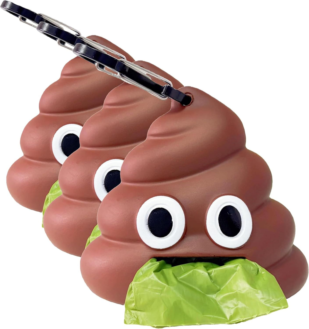 Dog Poop Bag Dispenser for Dog Leash, Poop Shape Sturdy Holder (Pack of 3)