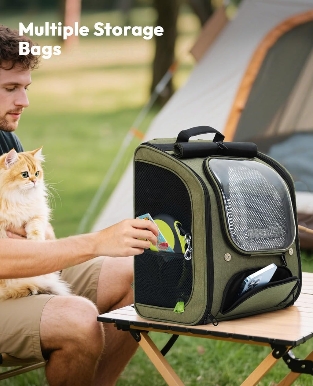 Pecute Cat Backpack Carrier,Large Space Cat Bubble Backpack,Ergonomic,Green