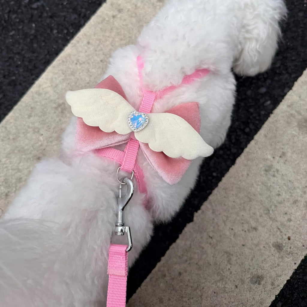 Pink Leash and Bow H-Shaped Design Harness for Small Cats Dogs, Proof Soft Adjustable Vest Easy Control Breathable Harnesses for Small Cats Dogs (Pink 2 S 2-7LBS)