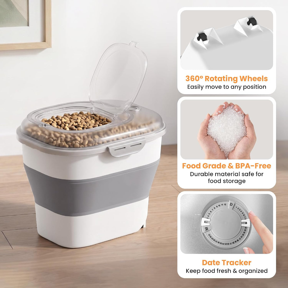 50 Lbs Rice Storage Container, Collapsible Pet Food Container