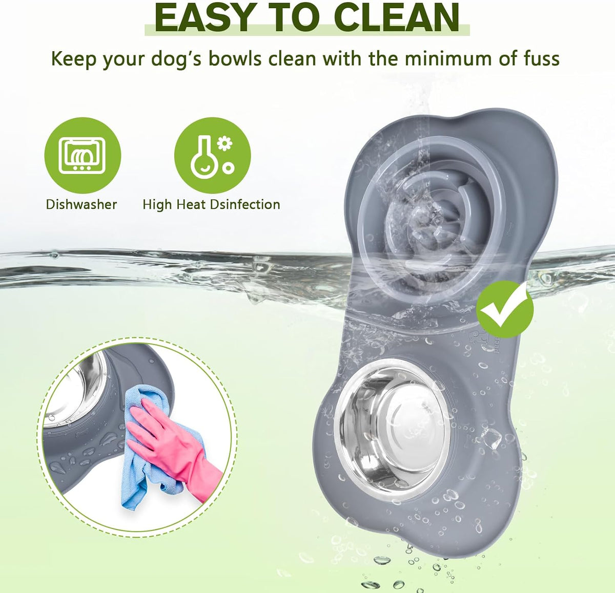Pecute Slow Feeder Dog Bowls to Slow Down Eating, Dog Slow Feeder Bowl | No-Spill Non-Skid Silicone Mat, Food-Grade Safe Dog Food Bowls Slow Feeder, Stainless Steel Dog Water Bowl for Dogs Cats（L) 