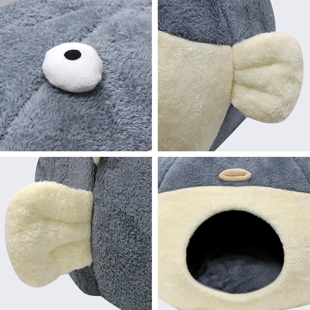 Cat Beds for Indoor Cats-19.7''Cute Pufferfish Larger Cat Cave Bed,Grey XL