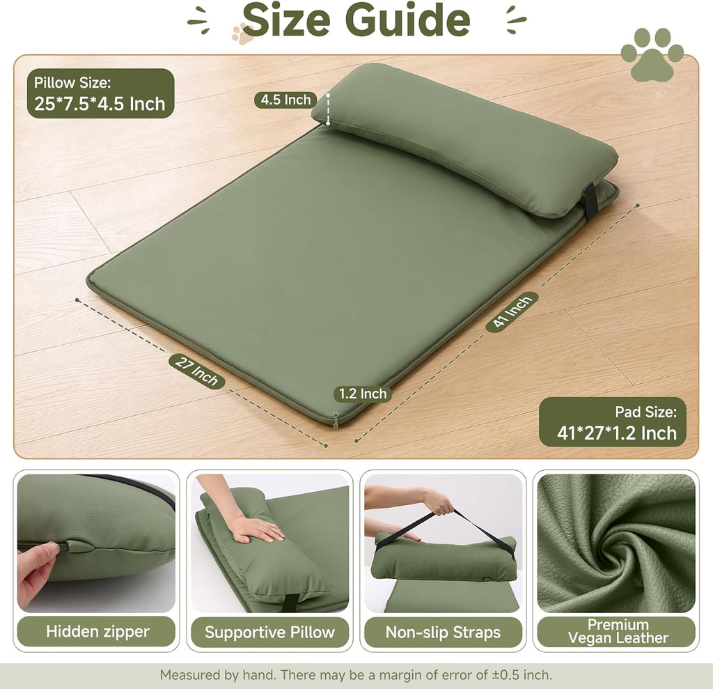 Waterproof Dog Crate Pad with Pillow, XL Large Dog Bed for Crate, Green