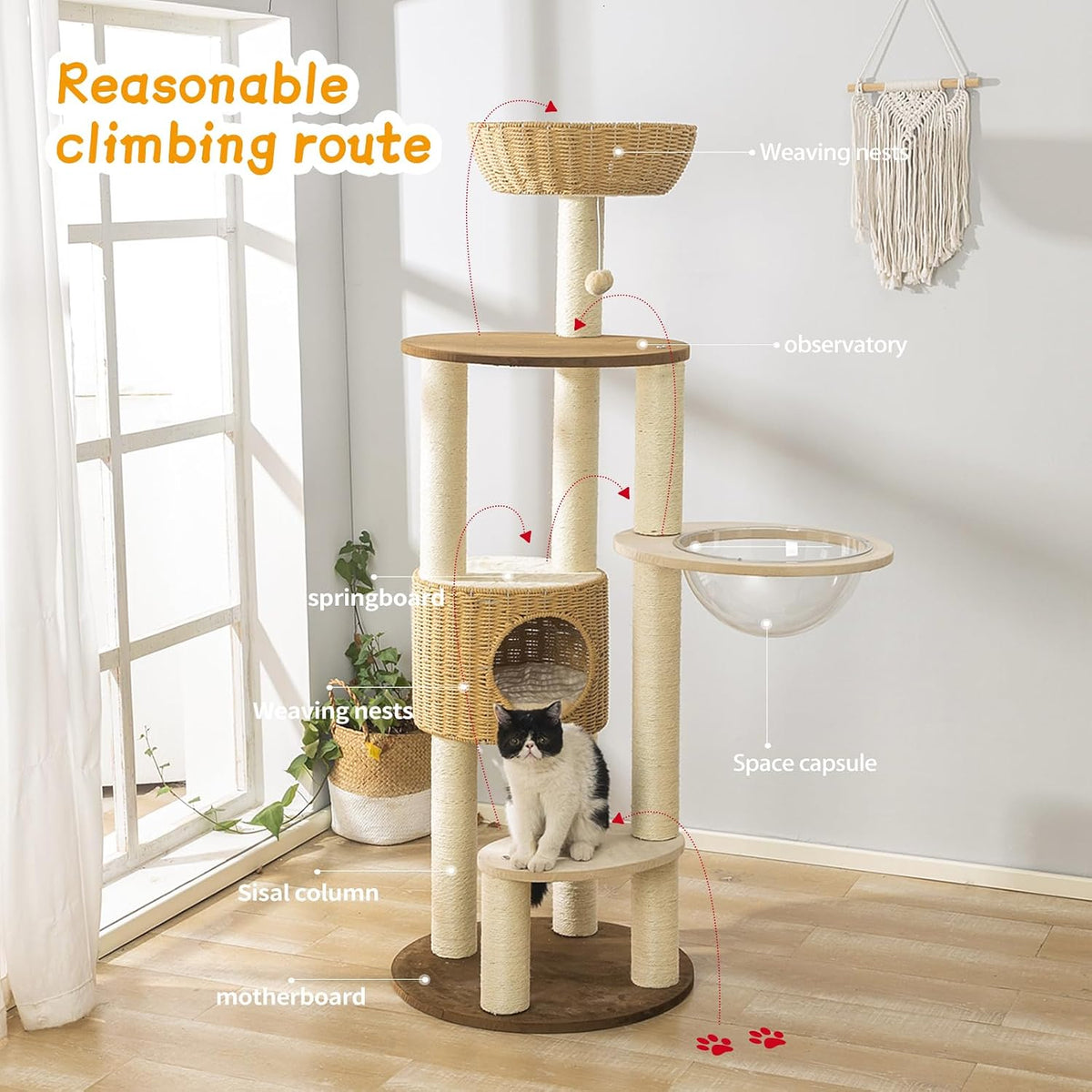 SHODMI 58-Inch Modern Multi-Level Cat Tree Tower for Large Indoor Cats