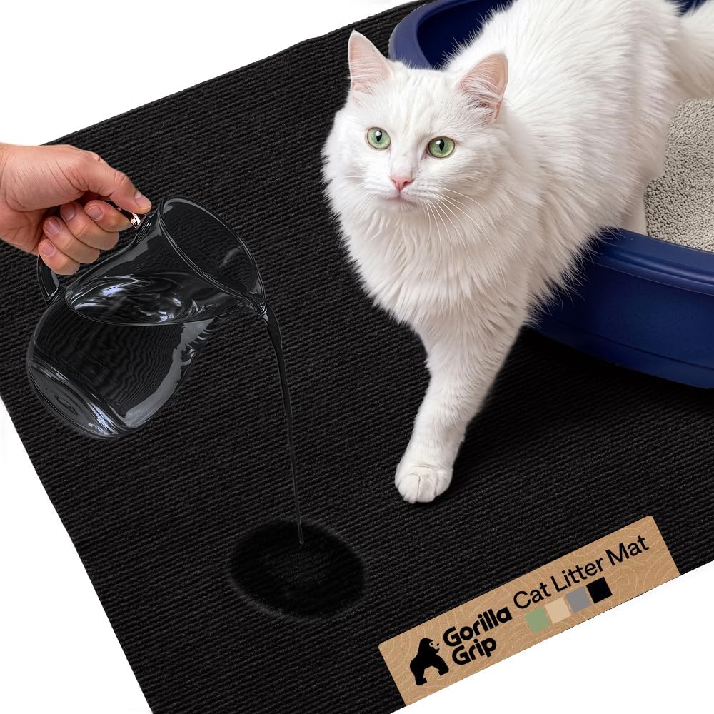 GORILLA GRIP Cat Litter Mat, Soft Felt Scatter Catcher, 24x17, Black