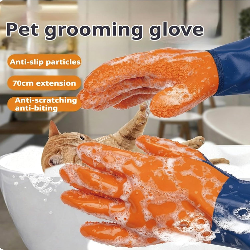 YOFANG 27.2" Long Sleeve Pet Grooming Bathing Gloves Anti-Scratch