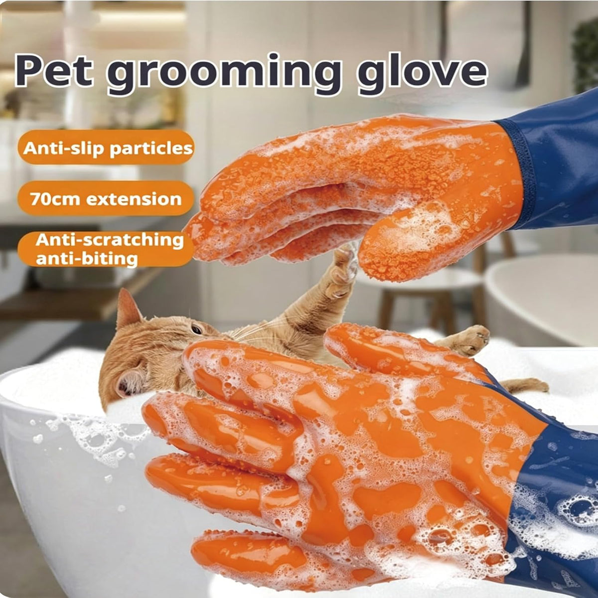 YOFANG 27.2" Long Sleeve Pet Grooming Bathing Gloves Anti-Scratch
