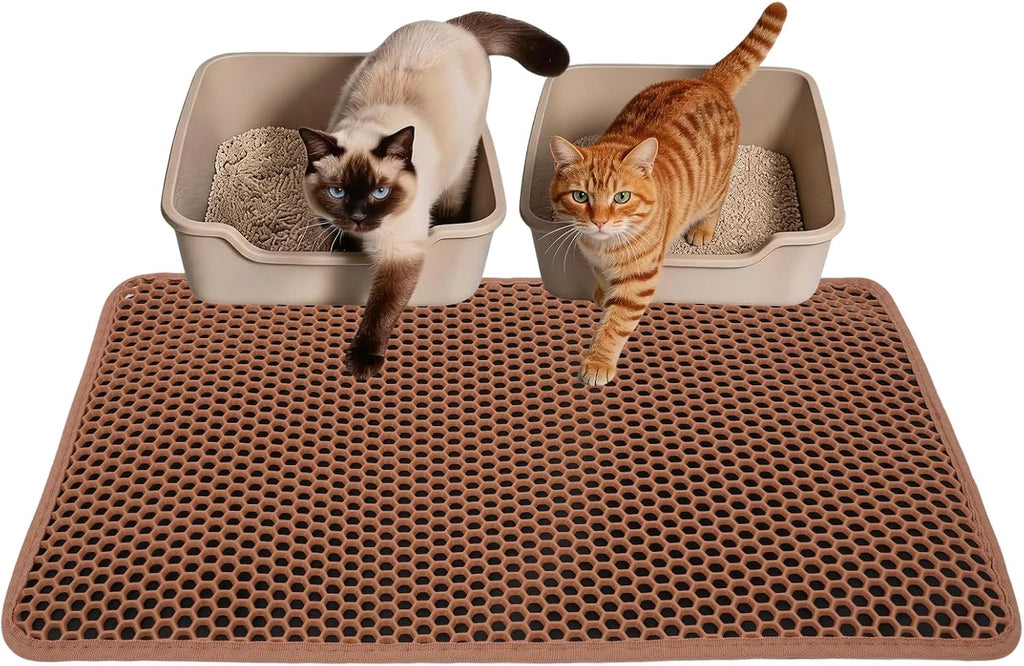 Cat Litter Mat 30"x24", Double Layer Waterproof Litterbox Mat, Brown