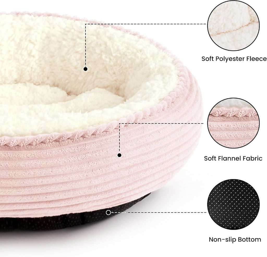 Love's cabin Round Donut Cat and Dog Cushion Bed, 24in Pet Bed for Small or Medium Dogs, Anti-Slip & Water-Resistant Bottom, Soft Durable Fabric Pet Beds, Washable Calming Cat Bed Light Pink