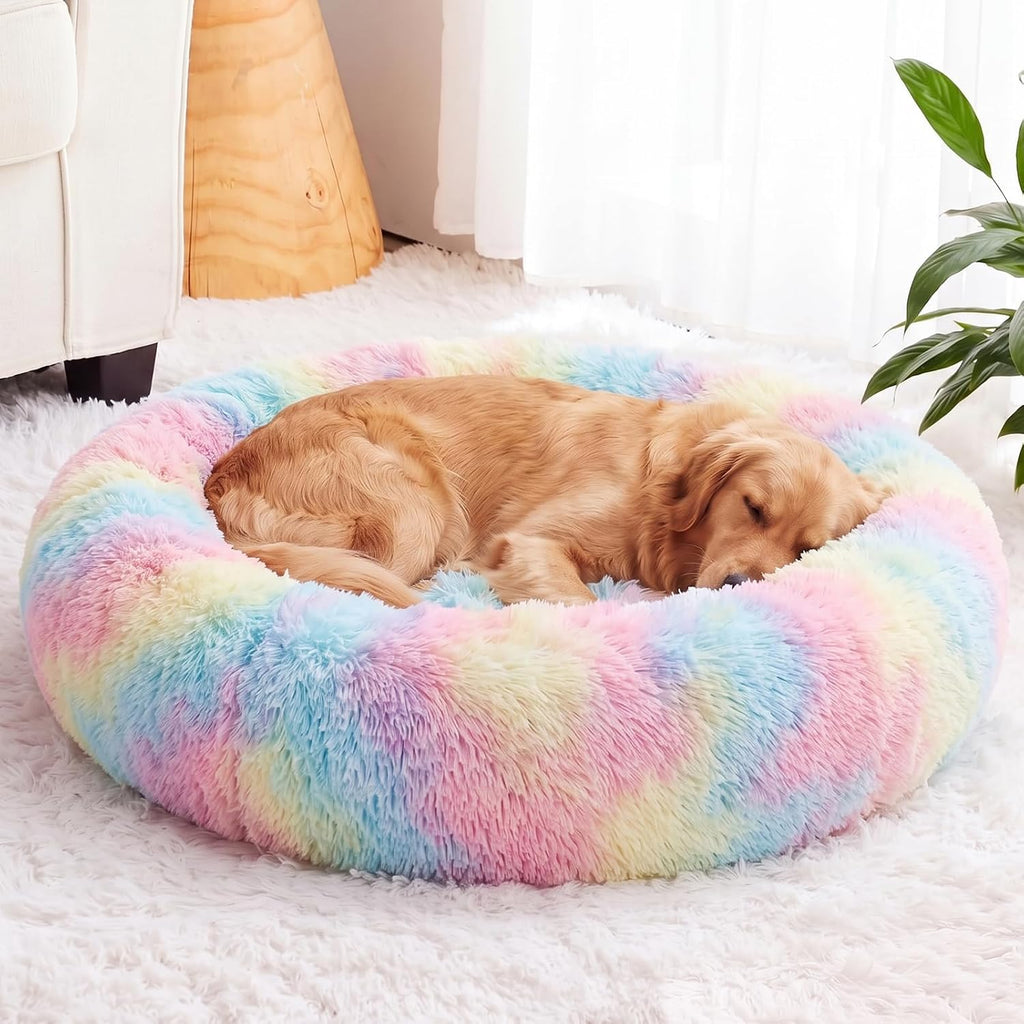 WNPETHOME Large Round Calming Dog Bed Cat Bed for Comfy Sleep