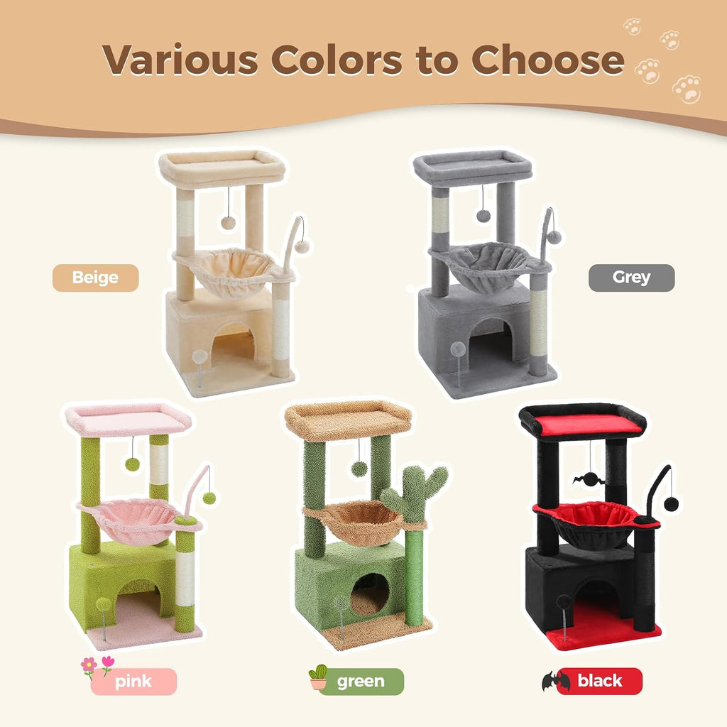 PEQULTI 4-in-1 Cat Tree for Kittens & Small Cats, 33in Beige Tower