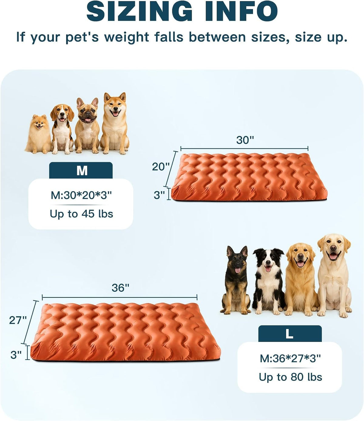 Washable Dog Bed, Cooling Dog Crate Bed Mat with Memory Foam, Water-Resistant Outdoor Dog Bed for Large Medium Small Dogs