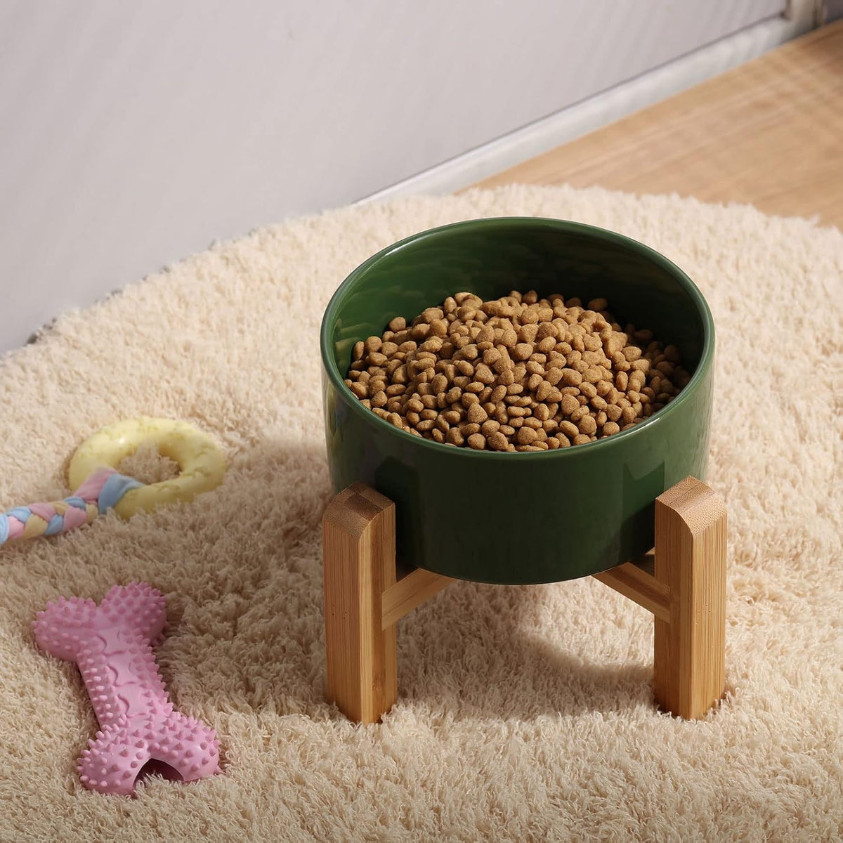 Petygooing Rust Green Elevated/Raised Ceramic Dog Bowl for Small Breeds, Dog Food Water Dish with Stand,Pet Feeding Bowl with Anti Slip Rubber for Cats and Small Dogs Puppy 13.5 OZ (5.1In / 1.7 Cups)