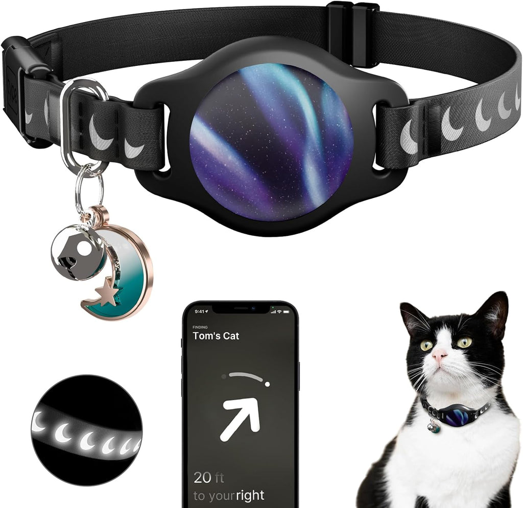 typecase Reflective Breakaway Cat Collar with AirTag Holder, Black/Blue