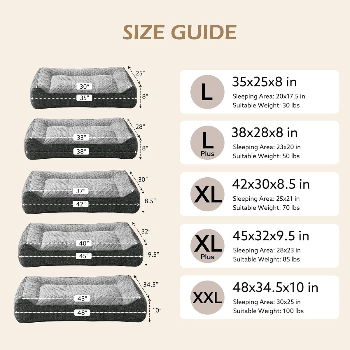 JOEJOY XL Orthopedic Dog Bed for Large Dogs - Extra Thick Foam Pet Bed Sofa with Bolster Sides, Large Sized Dog Couch Bed with Removable Washable Cover, Non-Slip Bottom, Light Grey(45"x32")