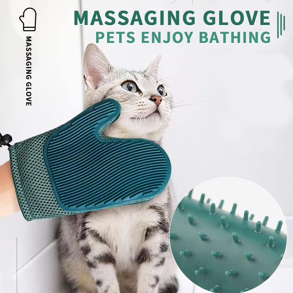 2 in 1 Cat Fur Glove & Pet Hair Remover Glove, Dog Grooming Glove Brush for Shedding, Massage, Efficient Pet Hair Remover Mitt for Cleaner Couch, Carpet [Blue/Single]
