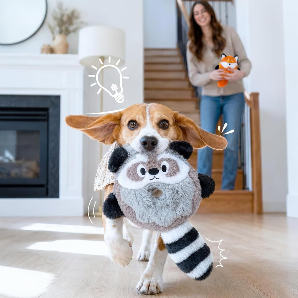 3-Pack Plush Squeaky Dog Toys with Crinkle Tails | Easy-Grip Open Center and Lightweight Design for Carrying, Shaking and Fetch, for Small Dogs & Puppies