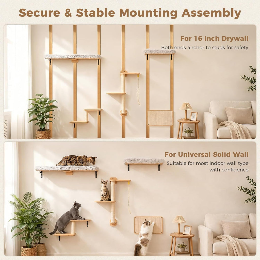 PAWZ Road Cat Wall Shelves, Modern Cat Wall Furniture with Sisal Posts