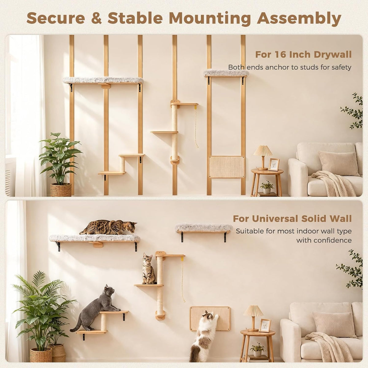 PAWZ Road Cat Wall Shelves, Modern Cat Wall Furniture with Sisal Posts