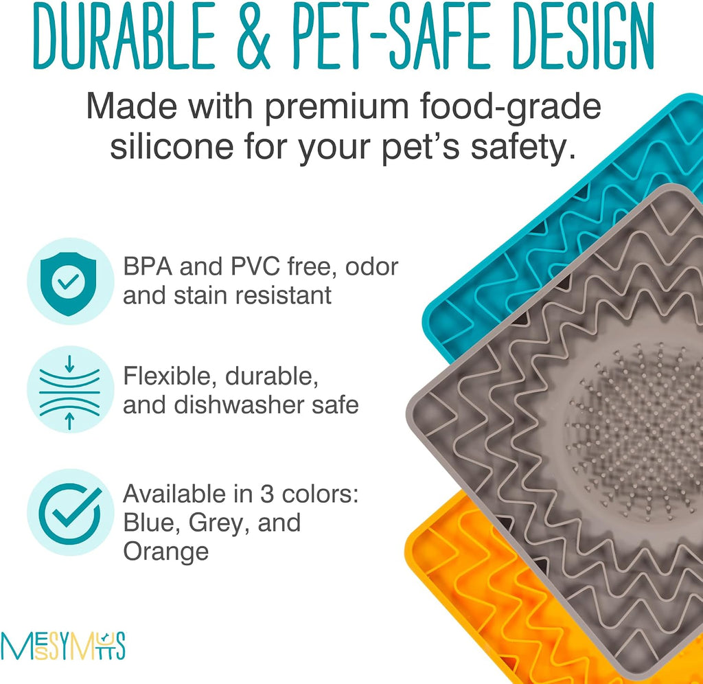 Messy Mutts Framed Lick Bowl Mat, 9.5 Inch, Center Bowl, Grey