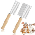 2 Pcs Pet Grooming Combs, Double Side Metal with Wooden Handle