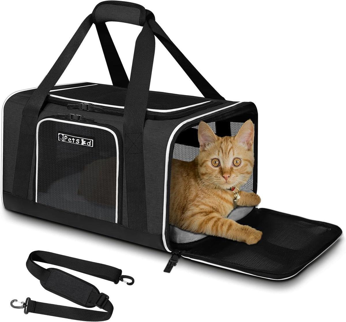Petskd Small Pet Carrier 18" L x 11" W x 11" H Airline Approved, Black