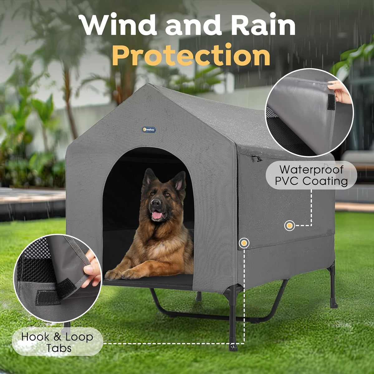 Veehoo 47" Dog House, 2-in-1 X-Large Dog House Outdoor Indoor Weatherproof