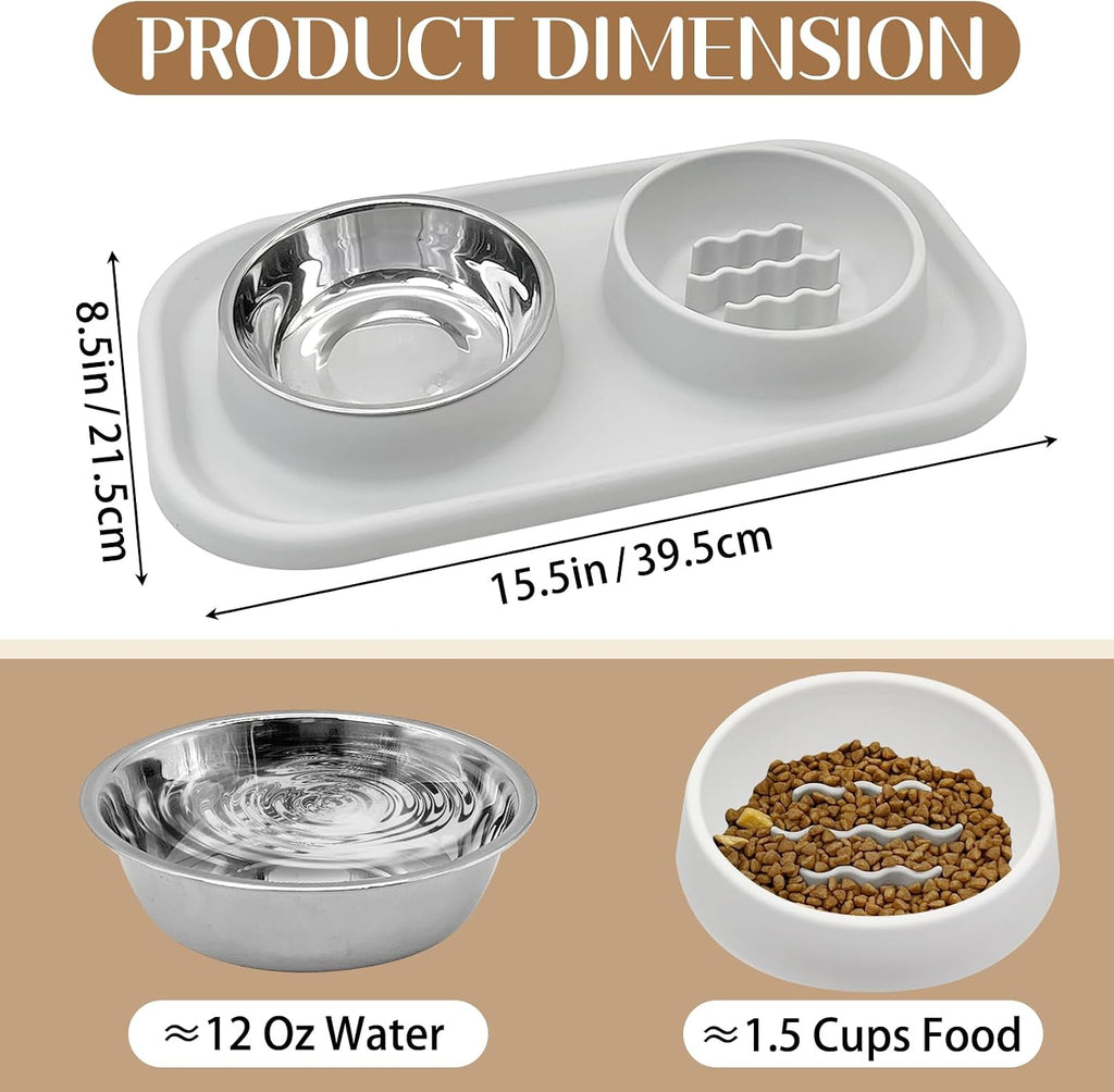 BNOSDM Slow Feeder Dog Cat Bowls, Stainless Steel with Silicone Mat Dog Food and Water Bowls Set, Pet Feeder to Slow Down Eating for Cats, Small Dog