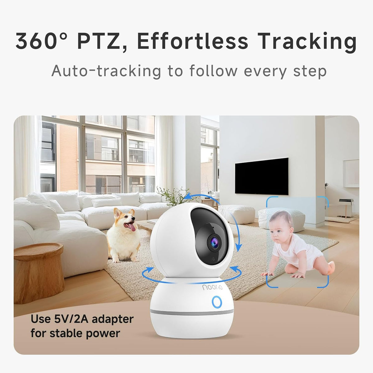 Noorio 2K Indoor Camera Wireless, Baby Monitor Pet Camera, 2-Way Audio