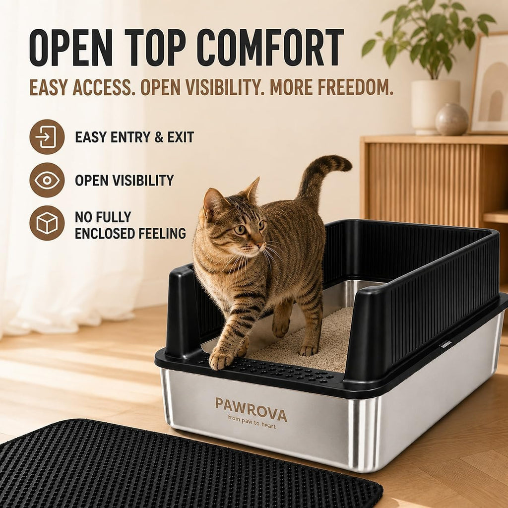 304 Stainless Steel Litter Box 2 Pack, XL Open Top with High Sides