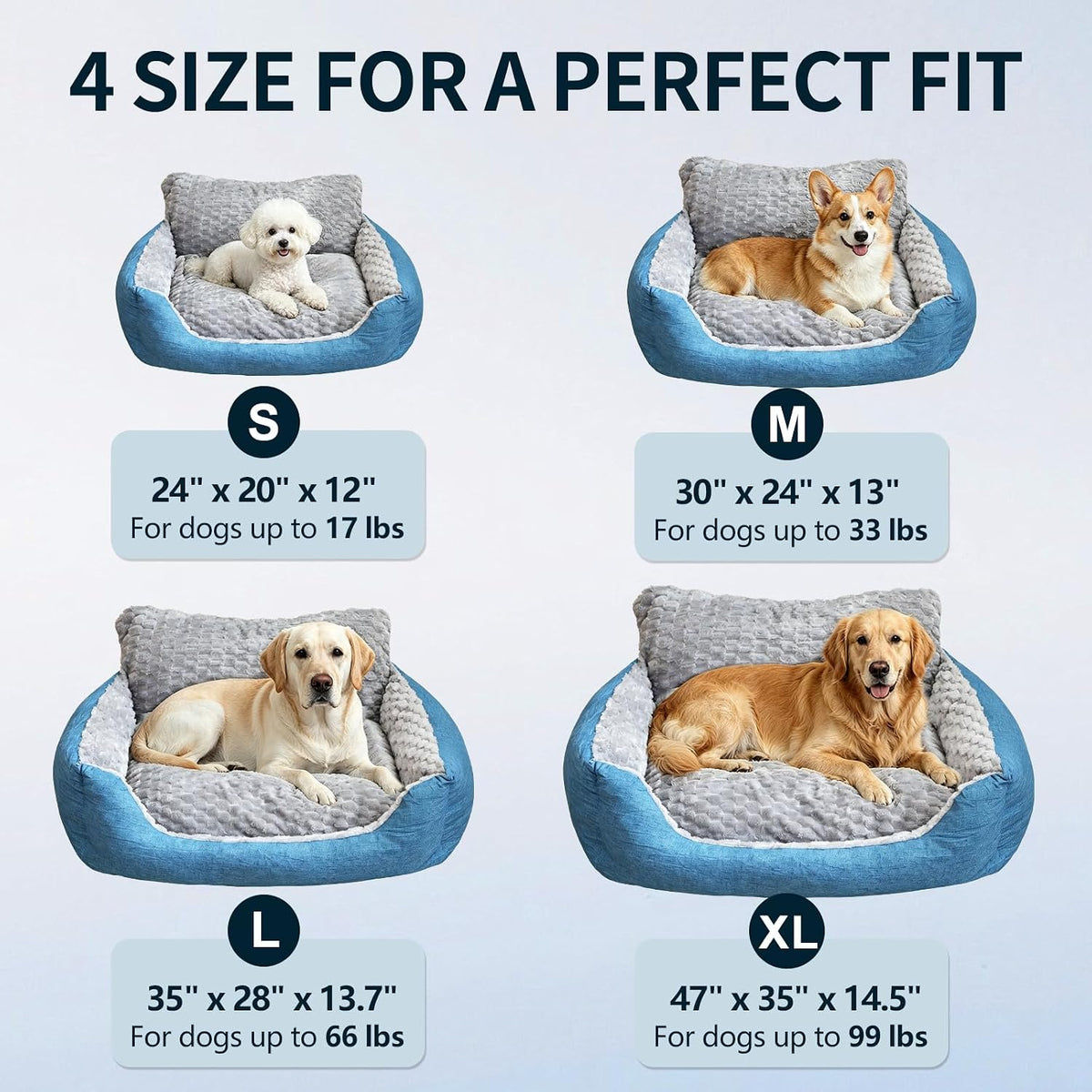 Dog Beds Large Sized Dog,35"x28"x13.7" Dual-Sided Bolster Pet Sofa, Machine Washable All Season Bed with Soft Plush & Linen Cushion, Non-Slip Bottom for Dogs Up to 66 lbs