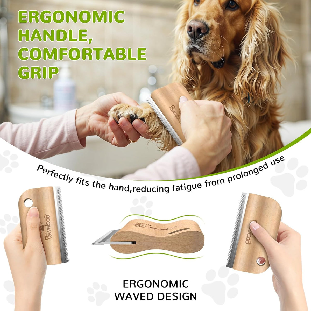 Pawaboo Deshedding Brush for Dogs&Cats, Wood Dog Hair Removal Comb, 5.1inch