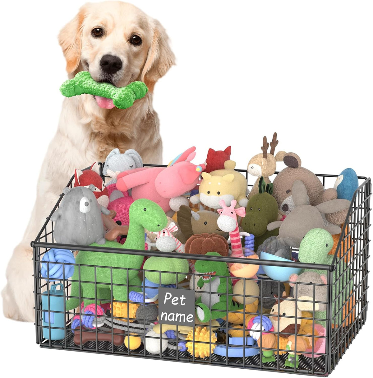 Kaiferty Indestructible Dog Toy basket, Large Toy Bin for Dogs,Pet Toy Bin Dog Metal Basket Organizer Storage for Toys Food Storage (Black)