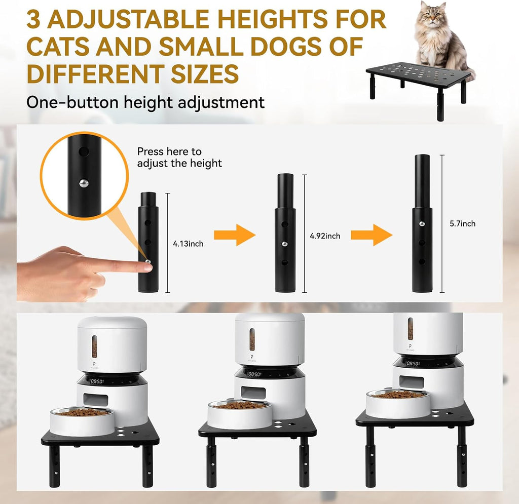 Adjustable Cat Food Stand for Automatic Feeder & Bowl, Non-Slip