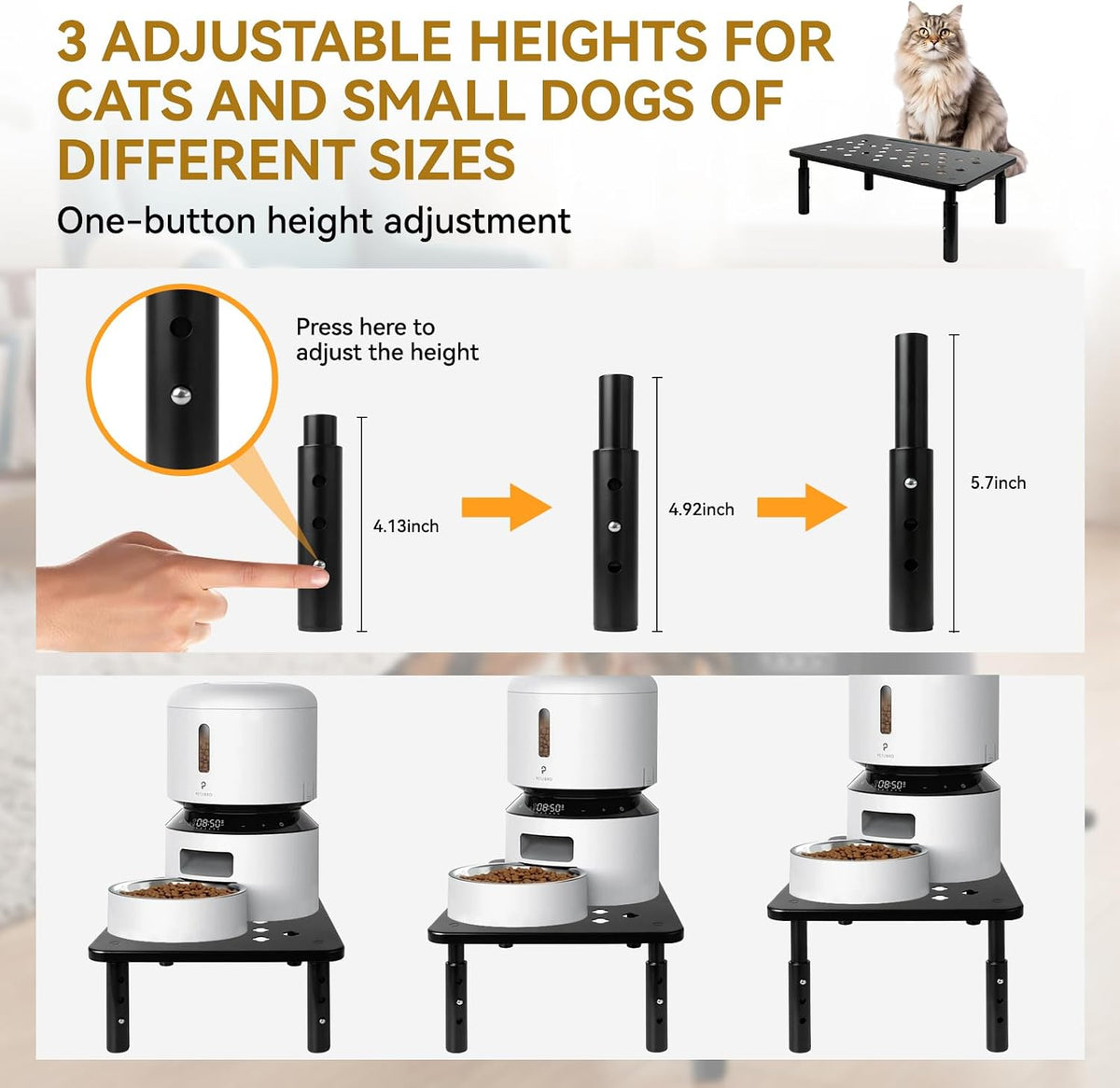 Adjustable Cat Food Stand for Automatic Feeder & Bowl, Non-Slip