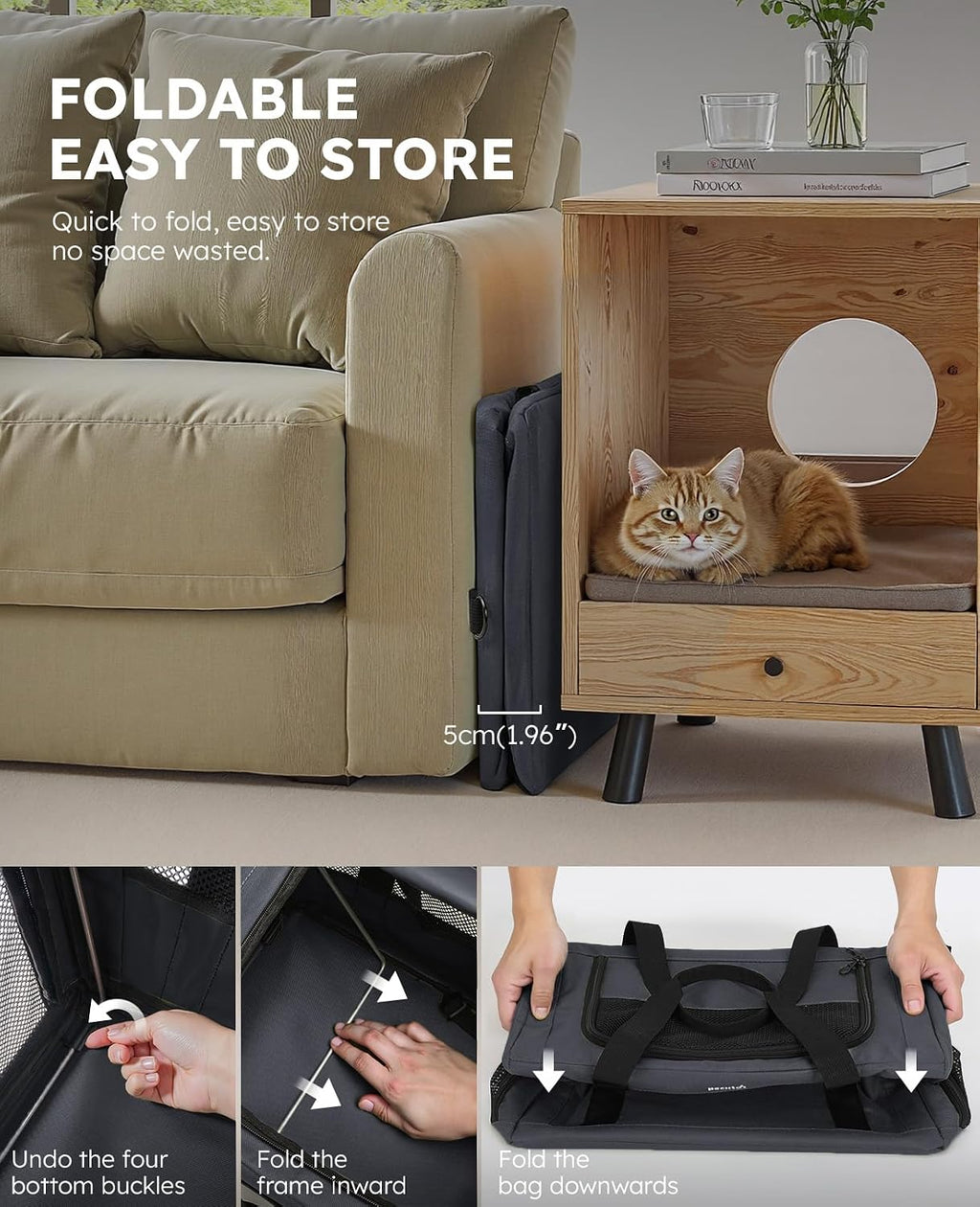 Pecute Cat Carrier Stable, Pet Carrier with Privacy Partition,Dark Gray