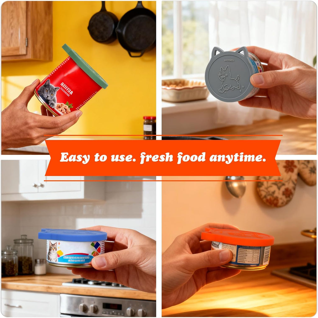 4 Pack Pet Food Can Cover Silicone Food Can Lids, Universal BPA Free, One Fit Most 3 oz,5.5 oz,12 oz Standard Size Food Cans